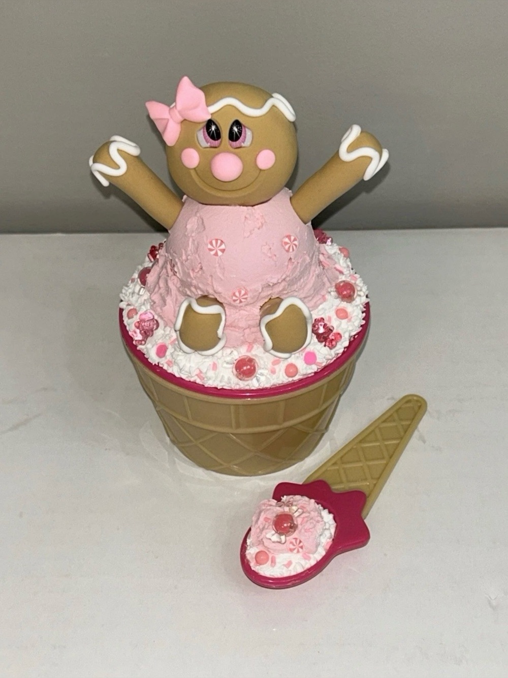 Handmade Fake Gingerbread Ice Cream Dessert Bowl Pink